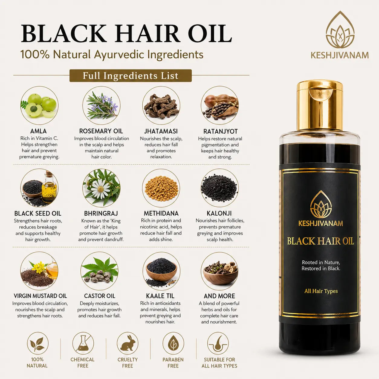 KeshJivanam - Black Velvet Botanics Herbal Hair Oil